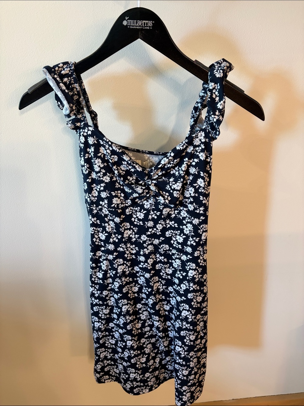 Hollister Navy Blue Floral Sundress with White Print